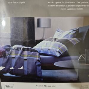 $700 Schlossberg Switzerland Satin Noblesse Ascot Plaid Twin Duvet + Pillowcases